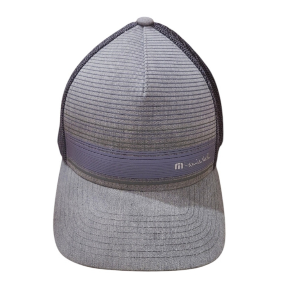Travis Mathew Trucker Hat Gray Striped Flexfit Large-XL Golf Mesh Baseball Cap